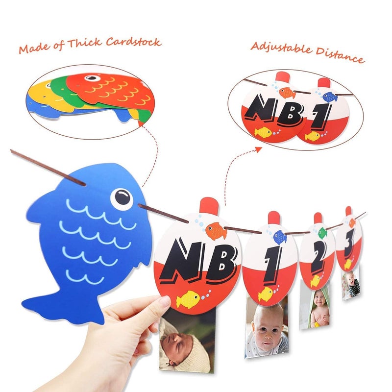 Yaaaaasss! 12 Month Fishing Photo Banner Ofishally One Photo Banner The Big One Bobber Baby Monthly Photo Props Fishing Birthday Decorations for 1st Birthday Supplies - Image 4